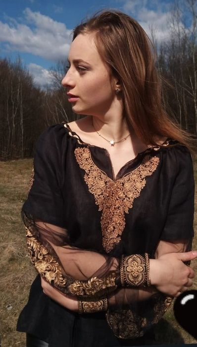 Вишиванка, жіноча вишивана блузка на чорному домотканому+євросітка (Арт. 02582) 02582 фото