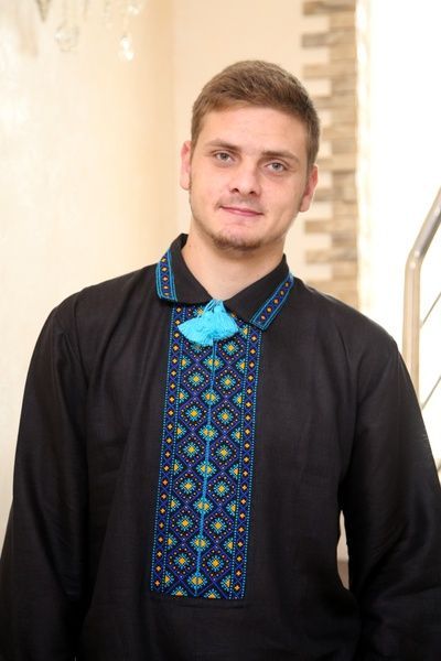 Вишиванка ручної роботи,чоловіча синіми та жовтими нитками (Арт. 02145) 02145 фото