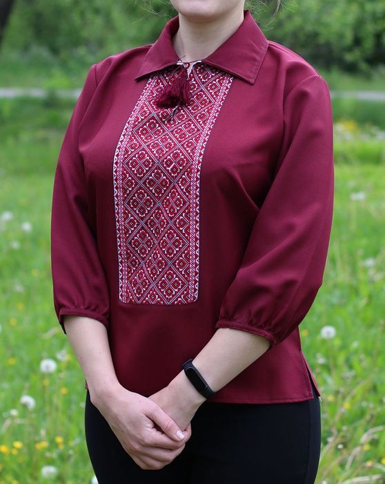 Вишиванка, жіноча вишивана блузка на бордовому домотканому (Арт. 02626) 02626 фото