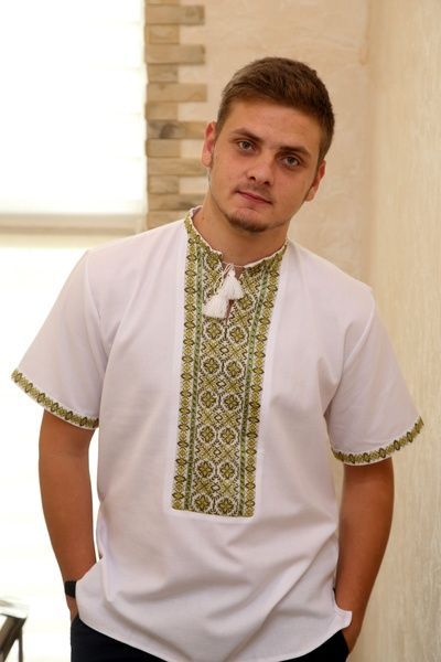 Вишиванка чоловіча, зеленими нитками на домотканому полотні (Арт. 02143) 02143 фото