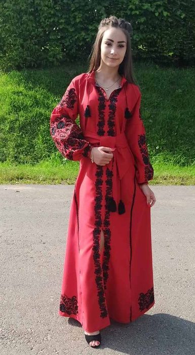 Вишиванка жіноча, сукня вишивана на червоному льоні (Арт. 02816) 02816 фото