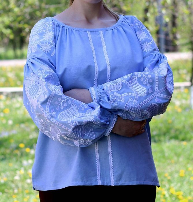 Вишиванка, жіноча вишивана блузка на блакитному льоні "Бохо" (Арт. 02242) 02242 фото